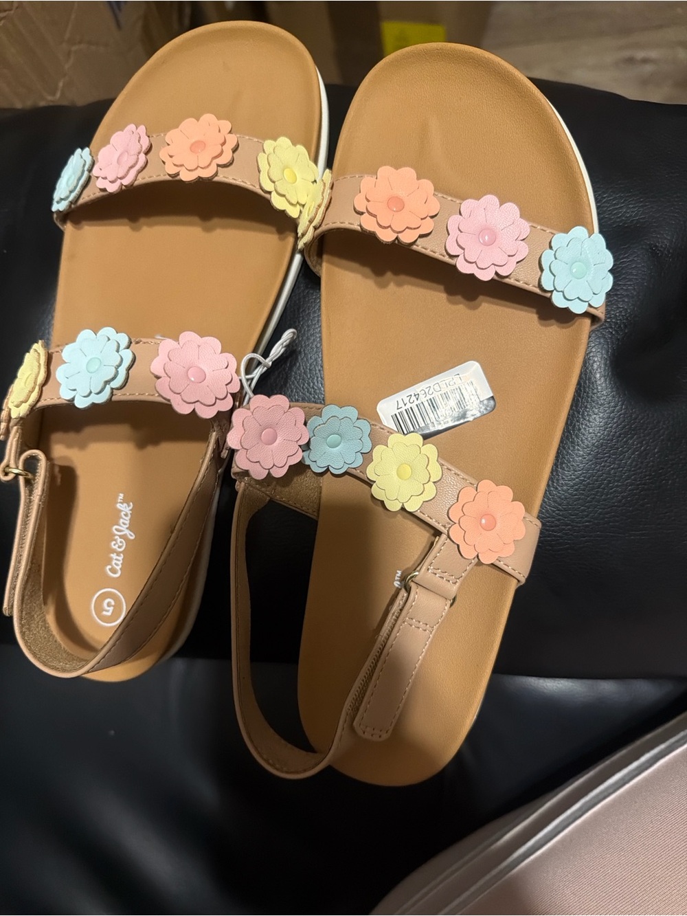Cat & Jack Tan Sandals with Pastel Floral Accents